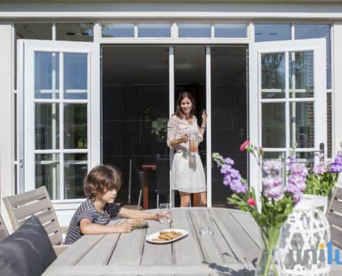 Plissefit hordeur dubbel (4) Hordeur in een schuifpui