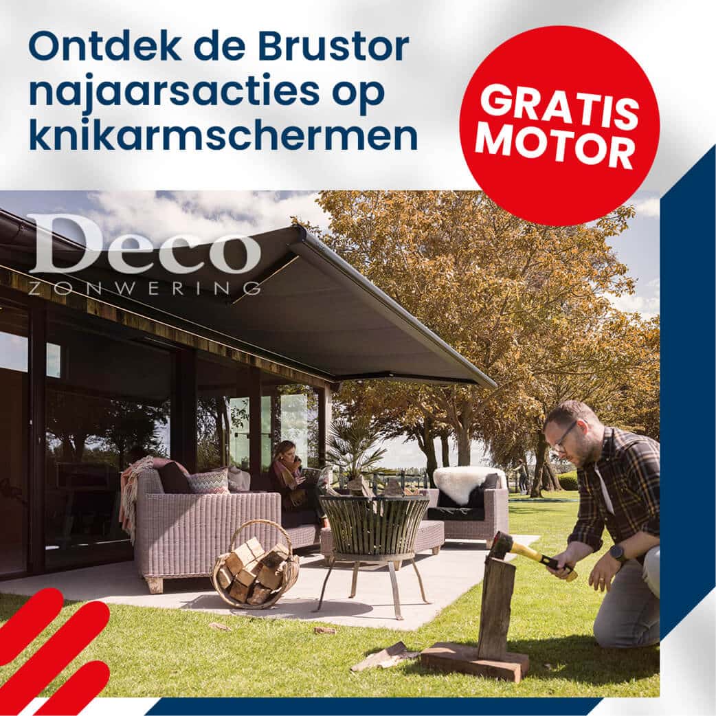 Actie: Gratis Somfy IO motor inclusief afstandbediening! Krijg nu de Somfy motor t.w.v. 320,- geheel gratis bij bestelling van een topkwaliteit Brustor zonnescherm.